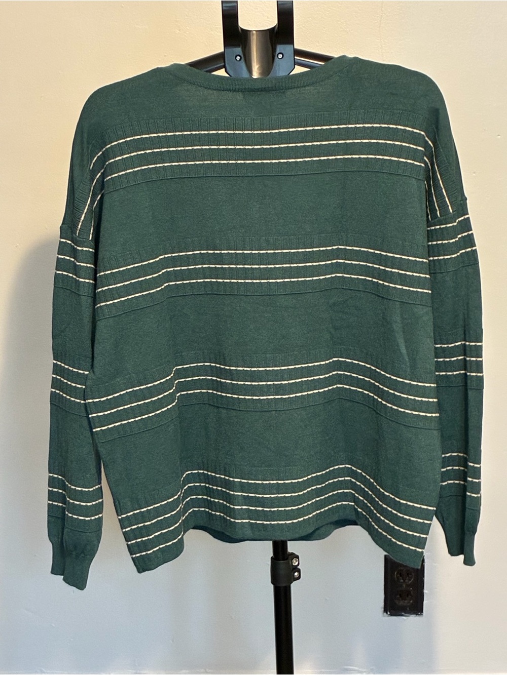 Staccato Forest Green Crewneck Sweater with White Stripes - Picture 3 of 5